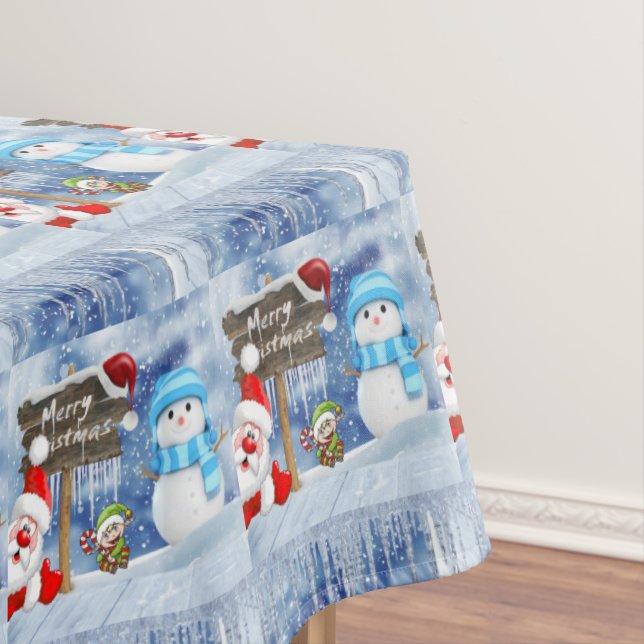 Christmas Tablecloth, Merry Christmas, Snowman Tablecloth (In Situ)