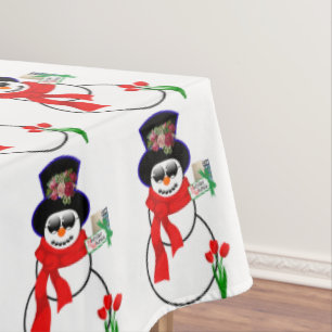 Christmas Tablecloth, Merry Christmas, Snowman Tablecloth