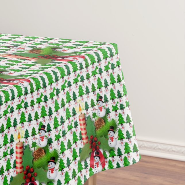 Christmas Tablecloth, Merry Christmas, Snowman Tablecloth (In Situ)
