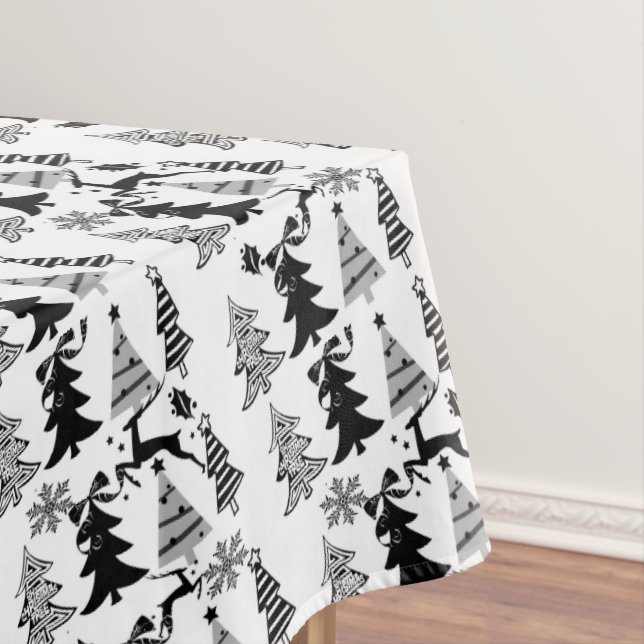 Christmas Tablecloth, Merry Christmas Trees Black  Tablecloth (In Situ)