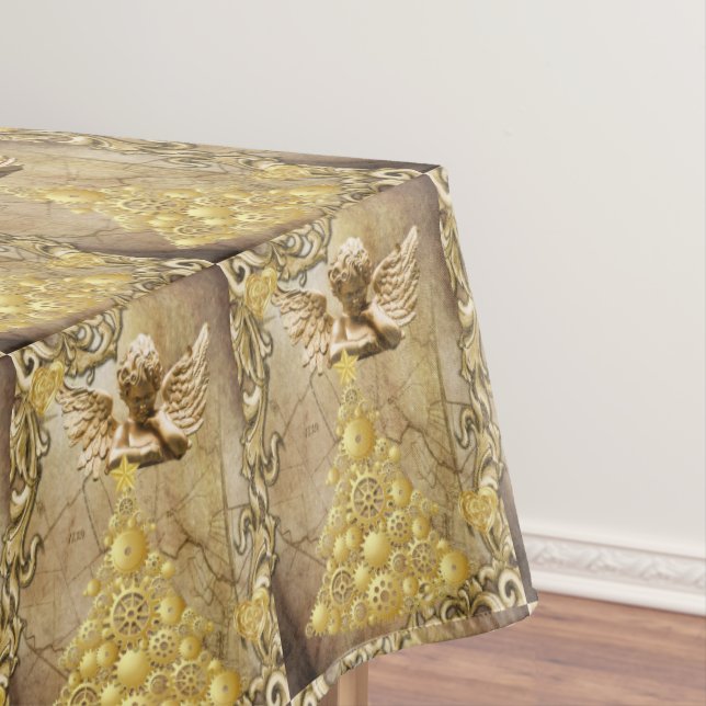 Christmas Tablecloth, Merry Gold Angel Tablecloth (In Situ)