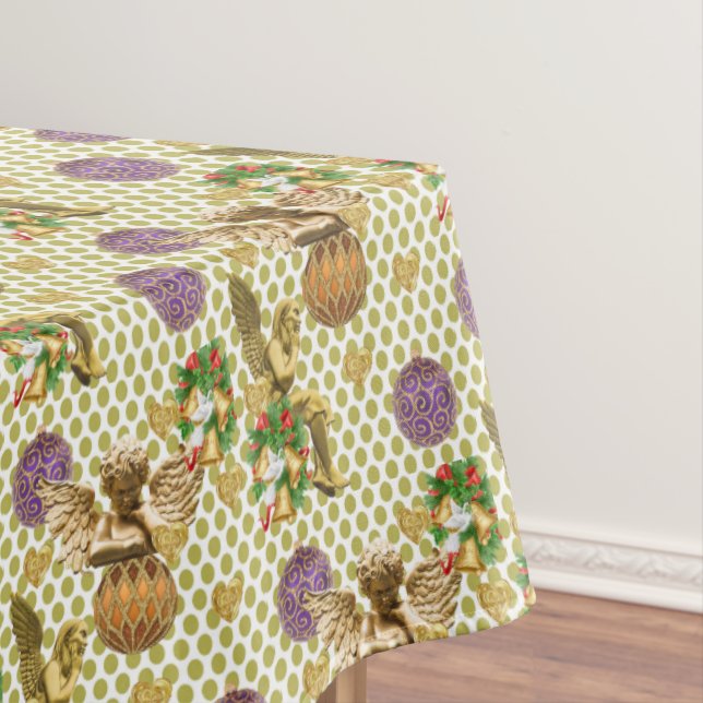 Christmas Tablecloth, Merry Gold Angels Tablecloth (In Situ)