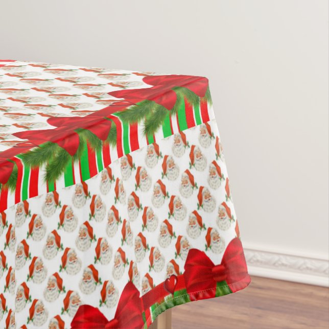 Christmas Tablecloth, Merry Santa Stripe Tablecloth (In Situ)