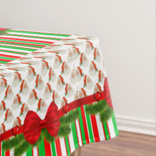 Christmas Tablecloth, Merry Santa Stripe Tablecloth