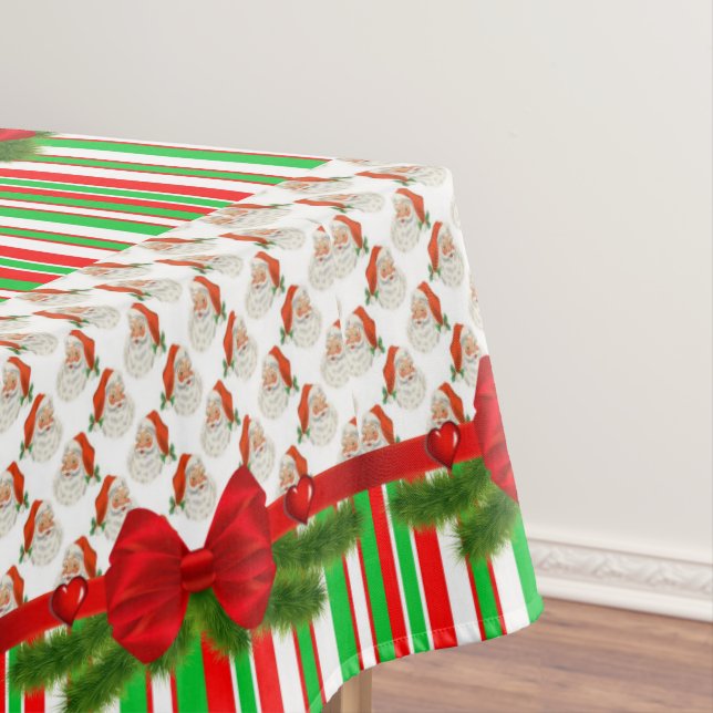 Christmas Tablecloth, Merry Santa Stripe Tablecloth (In Situ)