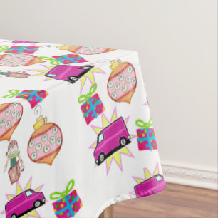 Christmas Tablecloth, Pink Bells Cars Tablecloth