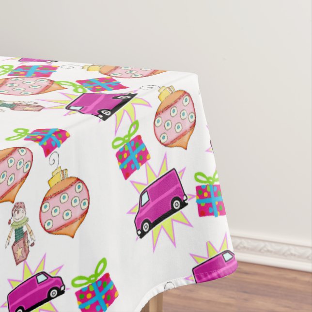 Christmas Tablecloth, Pink Bells Cars  Tablecloth (In Situ)