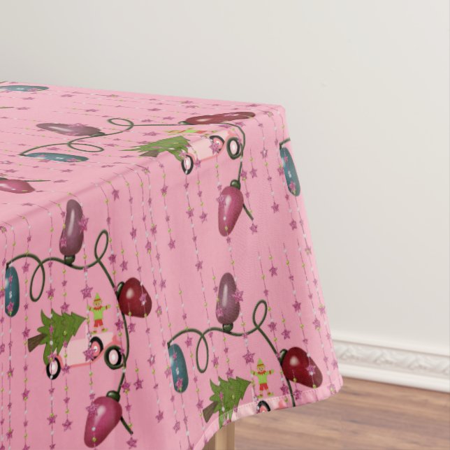 Christmas Tablecloth, Pink Car Elf, Lights  Tablecloth (In Situ)