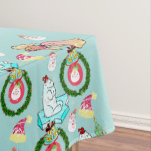 Christmas Tablecloth, Polar Bear Santa Tree Tablecloth