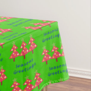 Christmas Tablecloth, Seasons Greetings Green Tree Tablecloth