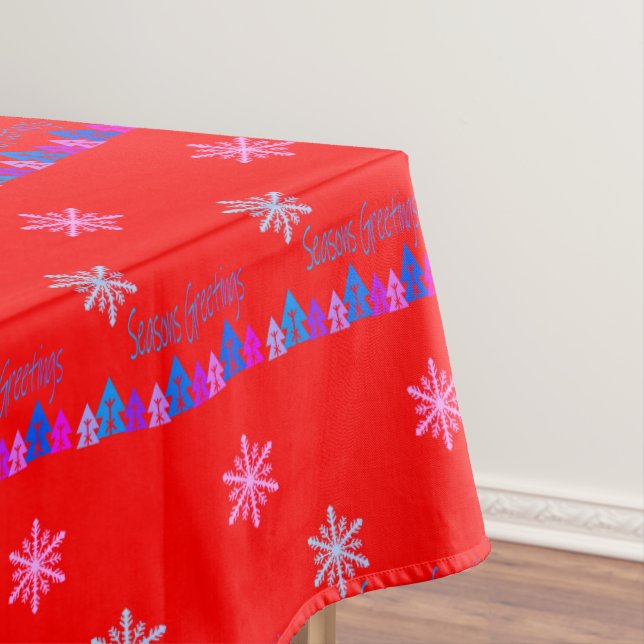 Christmas Tablecloth, Seasons Greetings Red Tablecloth (In Situ)