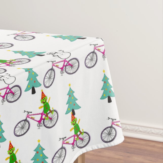 Christmas Tablecloth, Snowman Trees Bicycles  Tablecloth (In Situ)