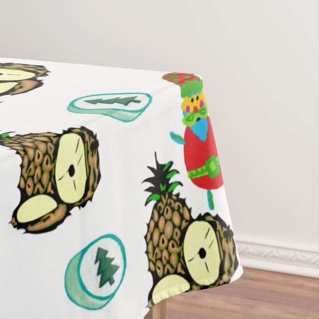 Christmas Tablecloth, Snowman White Pineapples Tablecloth (In Situ)