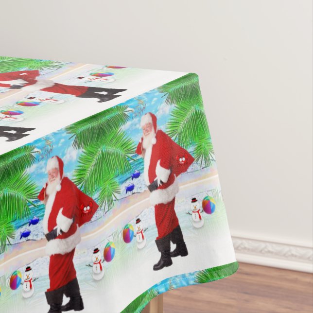 Christmas Tablecloth, Summer Beach Santa Tablecloth (In Situ)