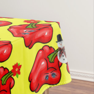 Christmas Tablecloth, Yellow Red Peppers Snowman Tablecloth