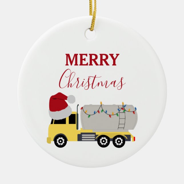 Christmas Tanker Truck Transportation Trucks Ceramic Tree Decoration (Front)