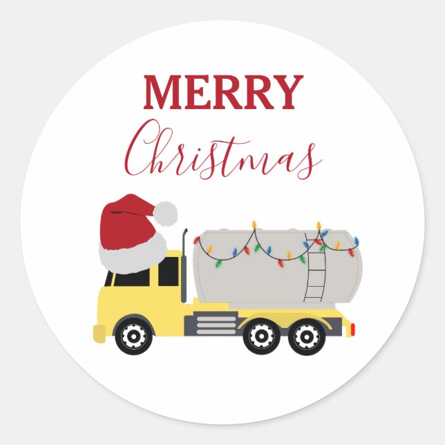 Christmas Tanker Truck Transportation Trucks Classic Round Sticker (Front)