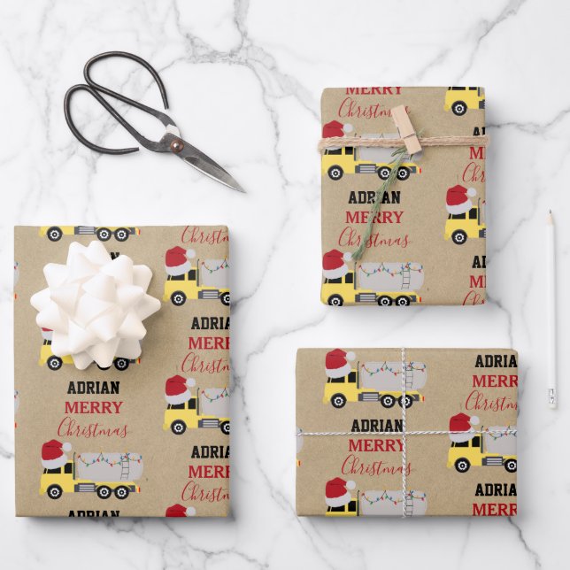 Christmas Tanker Truck Transportation Trucks Kraft Wrapping Paper Sheet (Front)