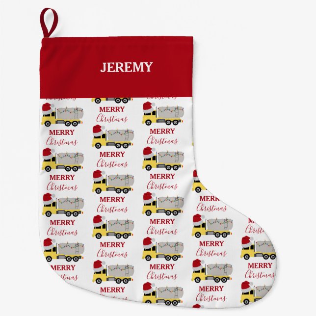 Christmas Tanker Truck Transportation Trucks Large Christmas Stocking (Front)