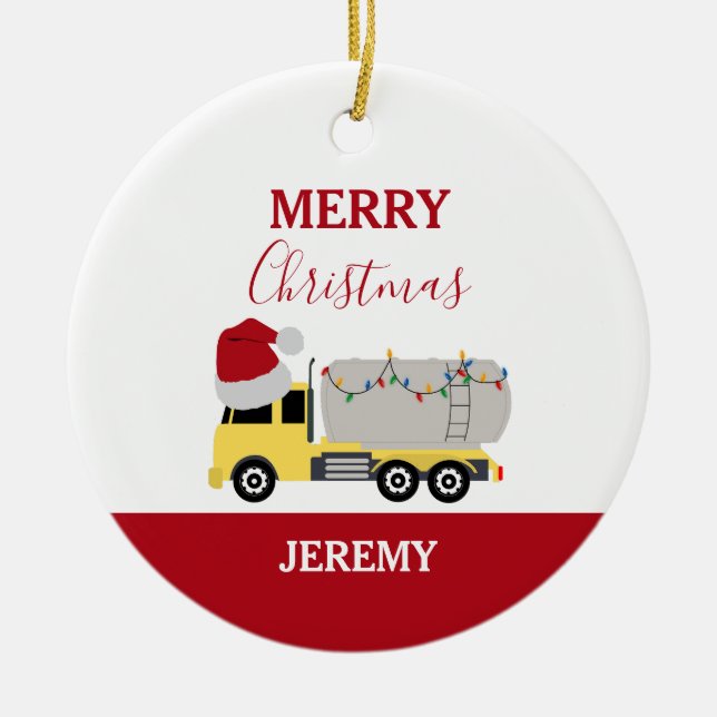 Christmas Tanker Truck Transportation Trucks Name Ceramic Tree Decoration (Front)
