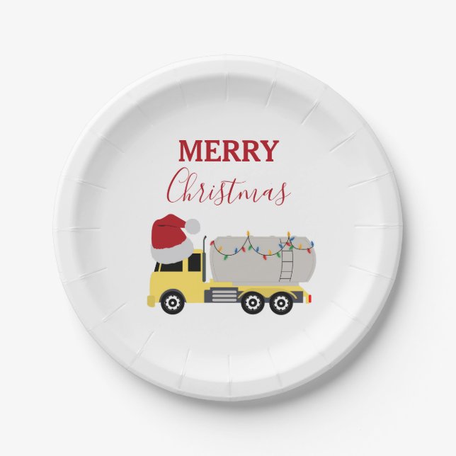 Christmas Tanker Truck Transportation Trucks Paper Plate (Front)