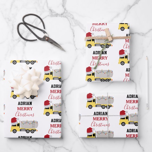 Christmas Tanker Truck Transportation Trucks Wrapping Paper Sheet (Front)