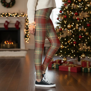 Christmas Tartan Brick Red Green ID1141A Leggings