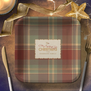 Christmas Tartan Brick Red Green ID1141A Paper Plate