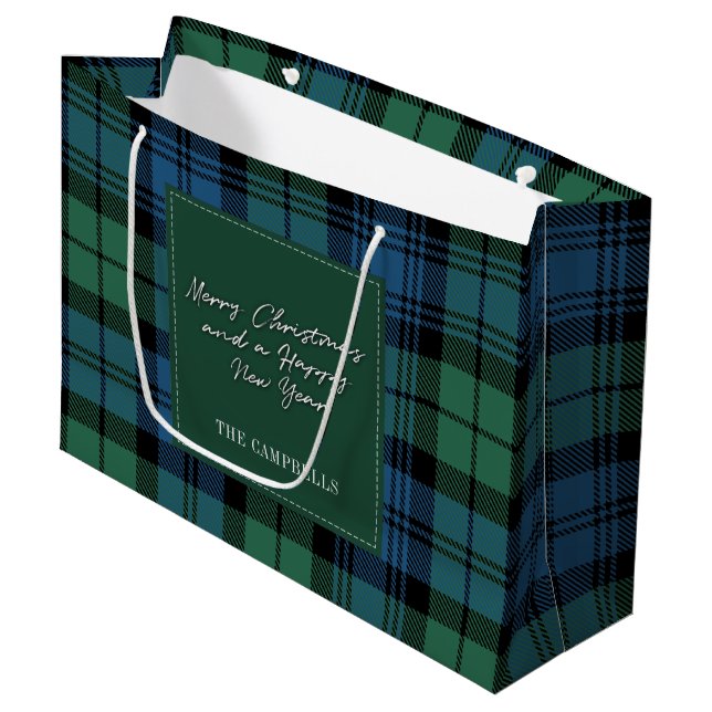 Christmas Tartan Clan Campbell Plaid Personalised Large Gift Bag (Front Angled)