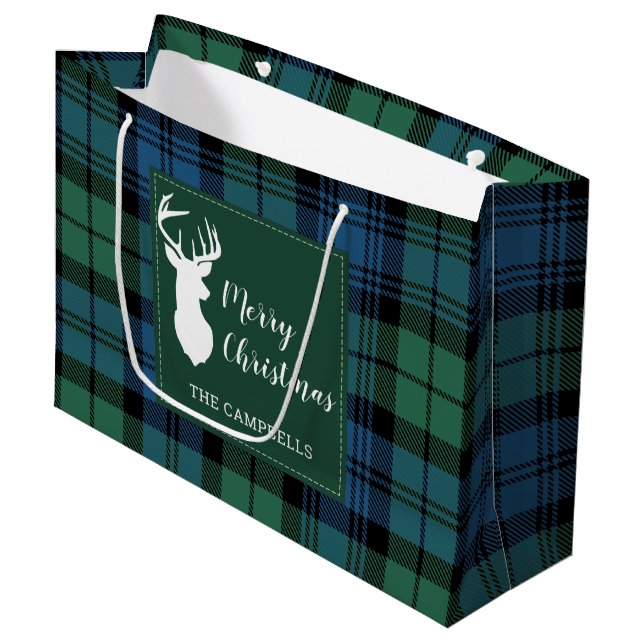 Christmas Tartan Clan Campbell Plaid Personalised Large Gift Bag (Front Angled)