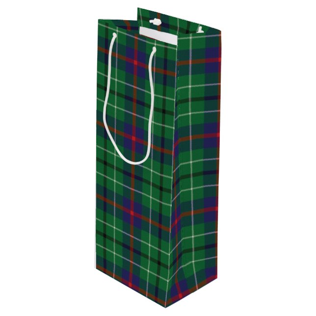 Christmas Tartan Clan Duncan Green Plaid Check Wine Gift Bag (Front Angled)