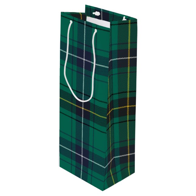 Christmas Tartan Clan Henderson Plaid Green Check Wine Gift Bag (Front Angled)