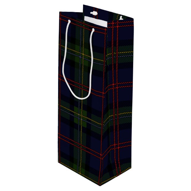 Christmas Tartan Clan Malcolm Green Purple Plaid Wine Gift Bag (Front Angled)