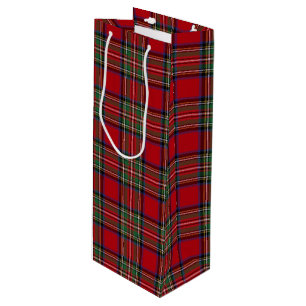 Christmas Tartan Clan Stewart Red Plaid Check Wine Gift Bag