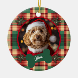 Christmas Tartan Custom Dog Photo Ceramic Tree Decoration