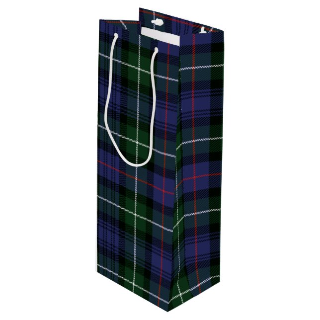 Christmas Tartan Green Purple Plaid Wine Gift Bag (Front Angled)