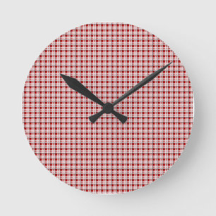 Christmas Tartan in Red and White Round Clock