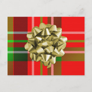 Christmas Tartan Pattern and Bow Holiday Postcard