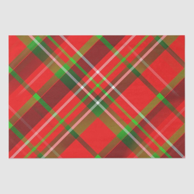 Christmas Tartan Pattern Red Green Gold Plaid Tissue Paper (Front)