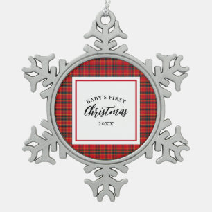 Christmas Tartan Plaid Baby's First Christmas Snowflake Pewter Christmas Ornament