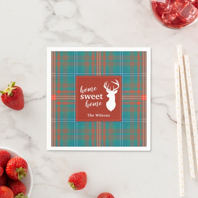 Christmas Tartan Plaid Clan Wilson Personalised Napkin (Insitu)