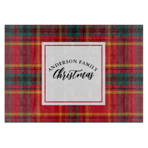 Christmas Tartan Plaid Family Name Cutting Board