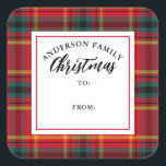 Christmas Tartan Plaid Family Name Gift Square Sticker<br><div class="desc">Christmas Tartan Plaid</div>