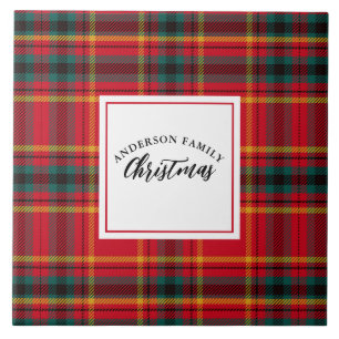 Christmas Tartan Plaid Family Name Tile