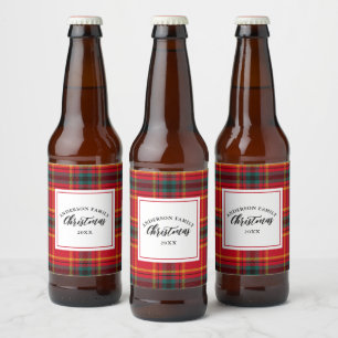 Christmas Tartan Plaid Family Name Year Beer Bottle Label