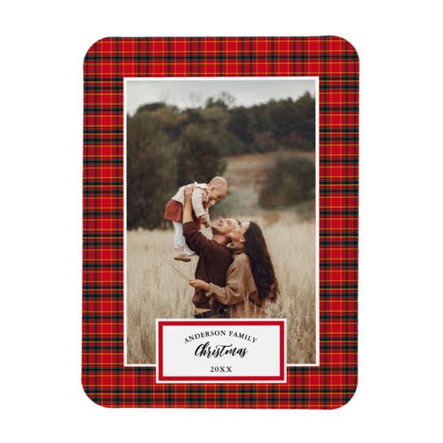 Christmas Tartan Plaid Family Name Year Magnet (Vertical)