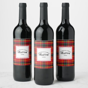 Christmas Tartan Plaid Family Name Year Wine Label