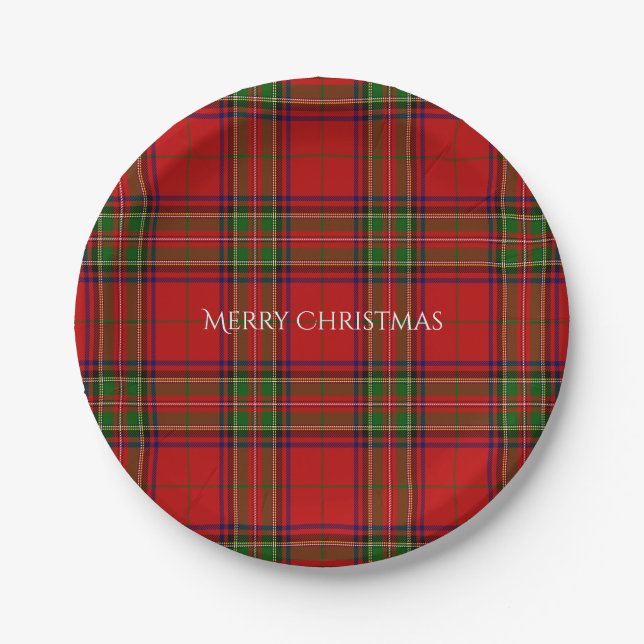Christmas Tartan Plaid Merry Christmas Paper Plate (Front)
