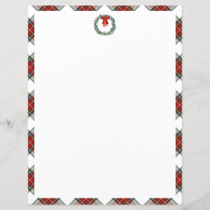 Christmas Tartan Plaid Wreath Bow Stationary Paper