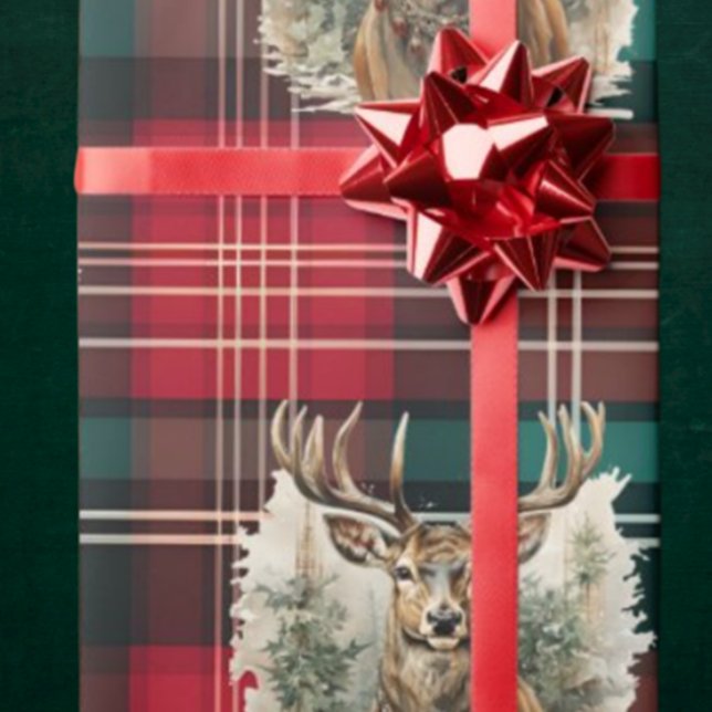 Christmas Tartan  Reindeer Wrapping Paper (Christmas Reindeer Wrapping paper)